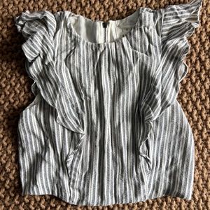 Lost + Wander Blue Striped Womens Cropped Zipper Back Flutter Top Blouse
